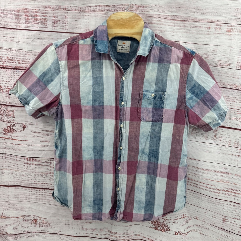 Tommy Bahama Jeans Shirt Mens XL‎ Short Sleeve Plaid Button Up Casual Preppy